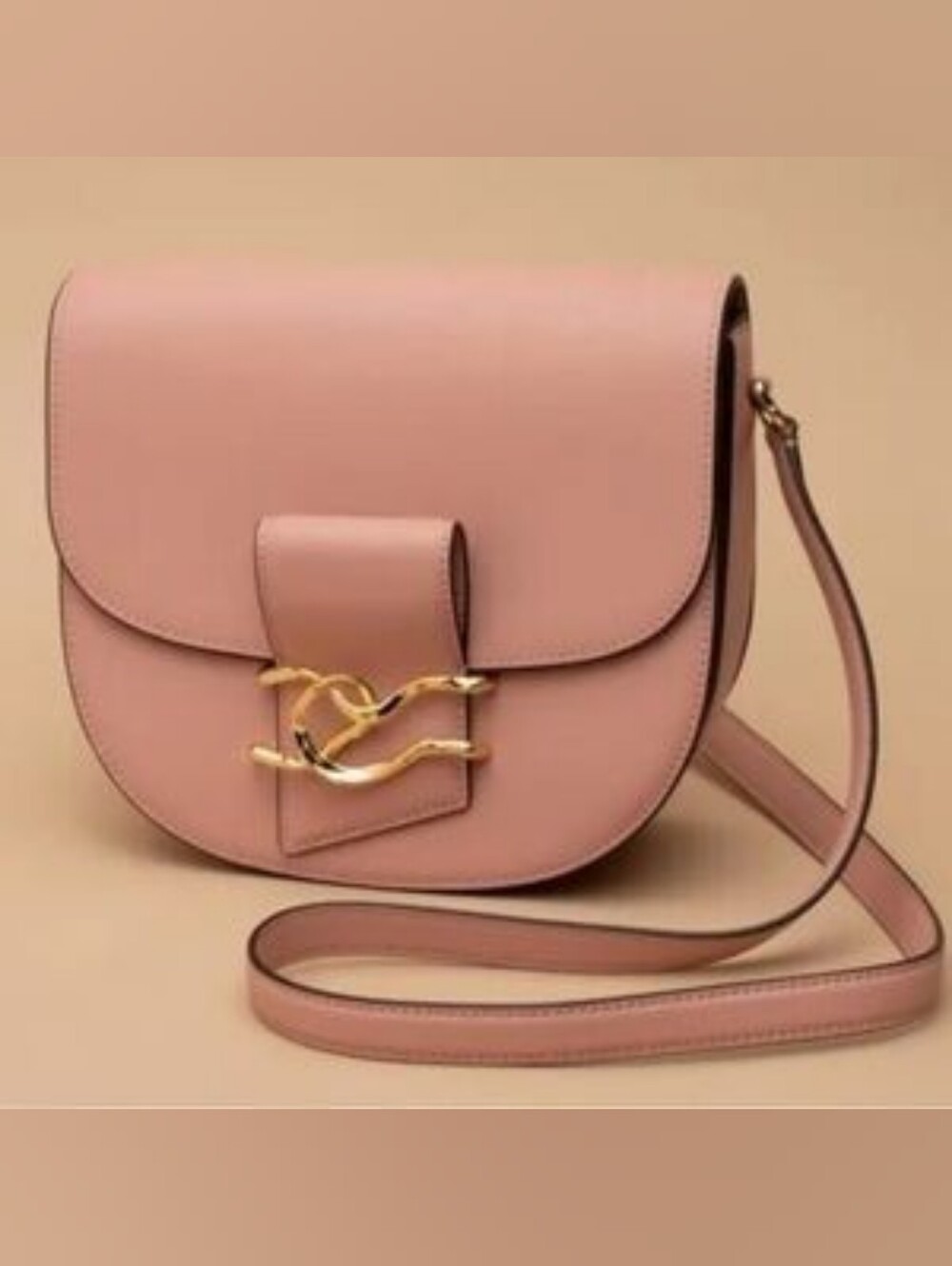 Alexis Bittar Twisted Gold Dusty Pink Leather Saddle Bag